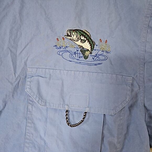 Hammette Sharp Men’s Size L  Vintage 100% Cotton Fishing Shirt Blue Embroidered - Picture 2 of 6